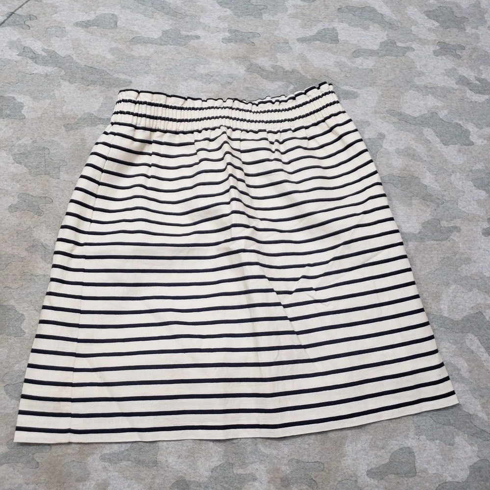 J. Crew Skirt Women's 2 Beige Linen Blend Elastic Waistband Striped Preppy